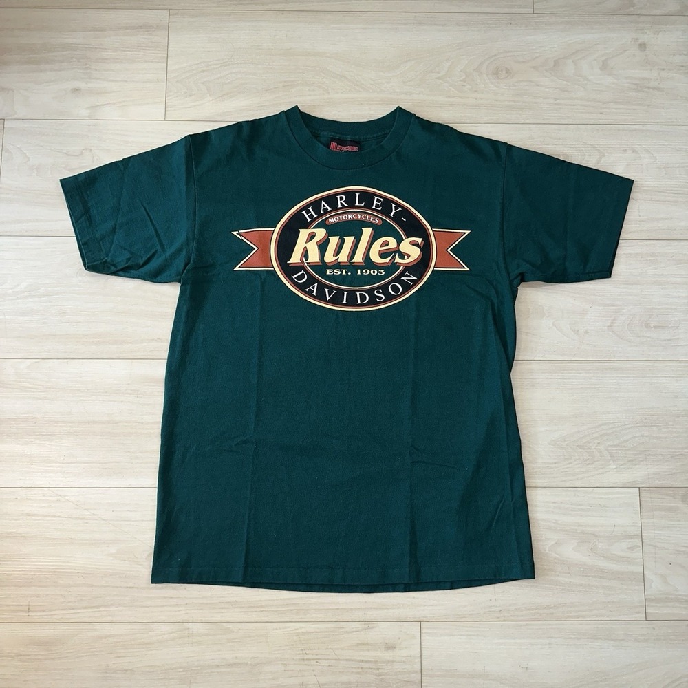 Vintage Harley Davidson Rules Single Stitch T Shirt Green Size Medium Rare 90s